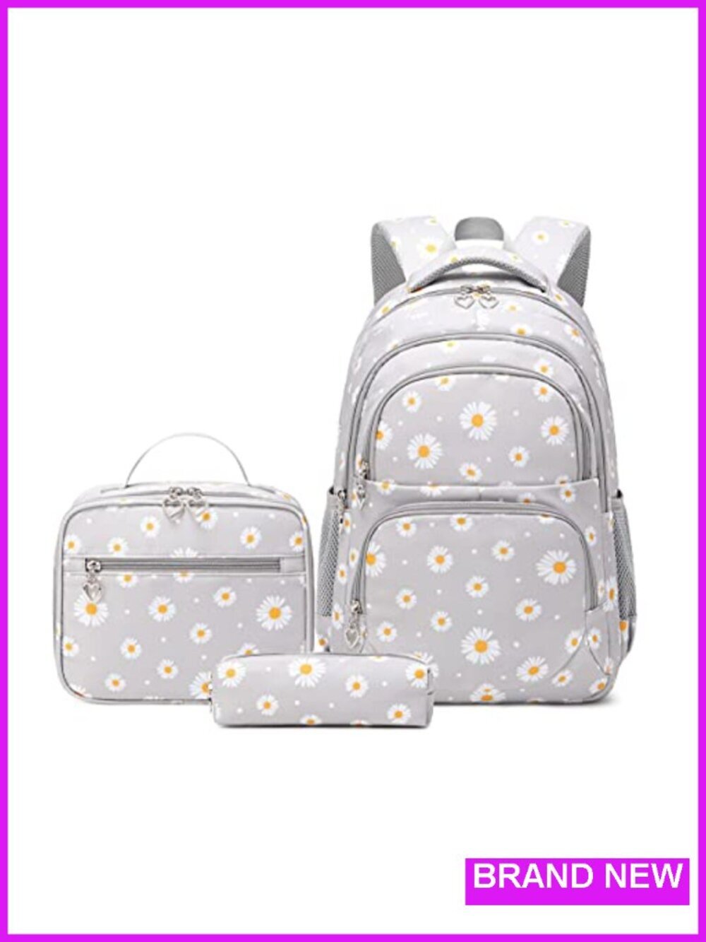 3-Piece Daisy Print Backpack Set for School Daypack Elementary Students Bookbag